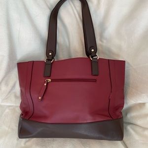 Leather Brown and Burgundy/Wine Tote Bag